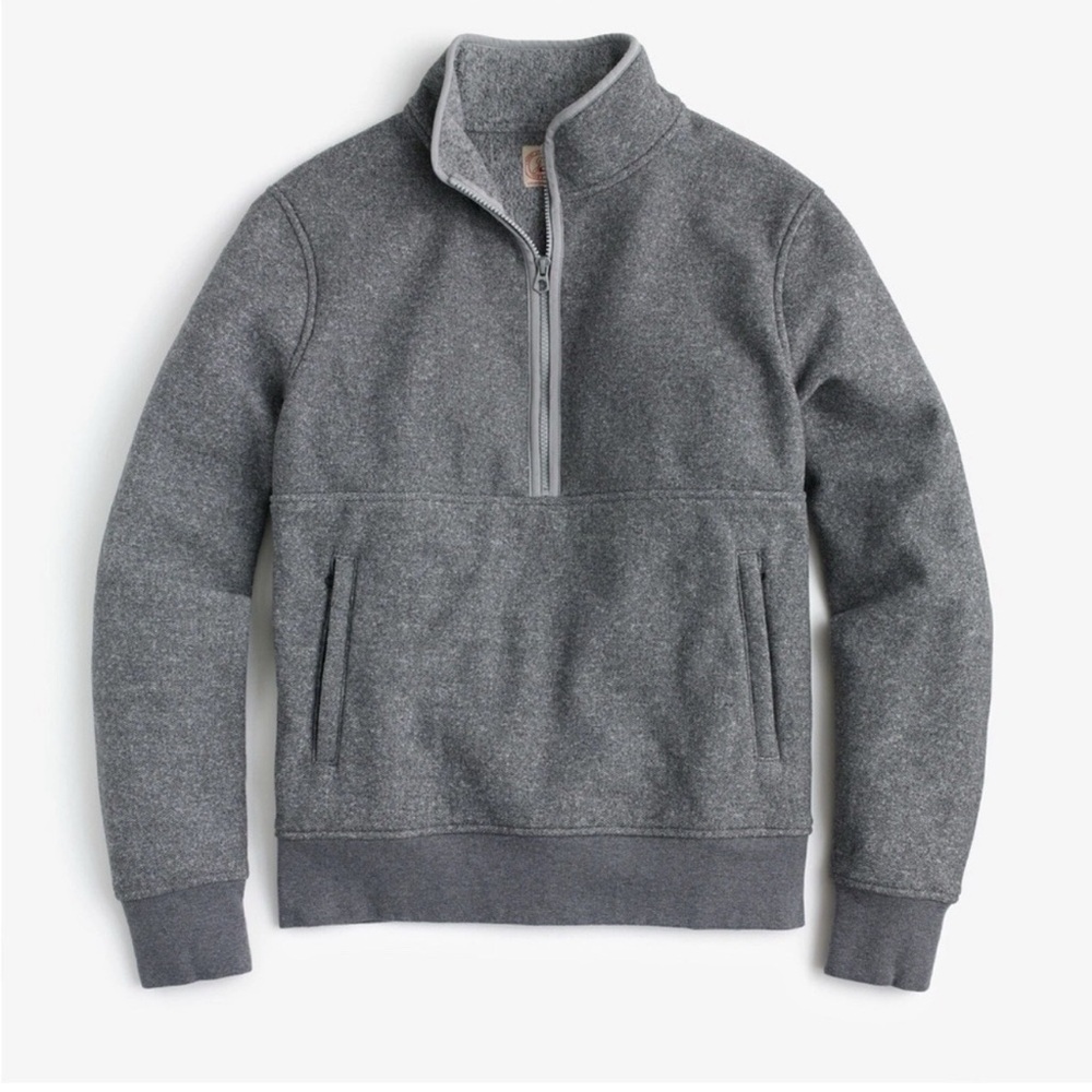 J CREW men’s marled grey fleece half-zip pullover sweatshirt sweater size LARGE